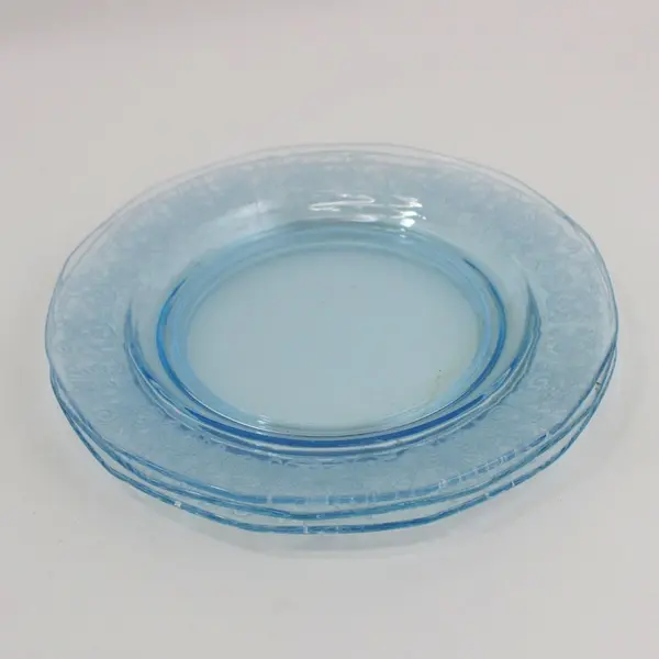 Set of 3 Fostoria Versailles Blue Glass Luncheon Plates  8.75 Inch