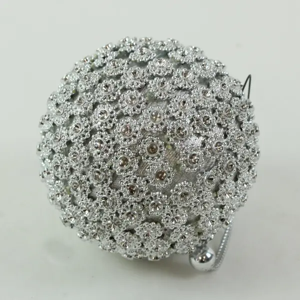 Silver Beaded Ball Christmas Ornament Textured Finish