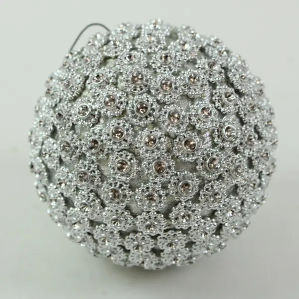 Silver Beaded Ball Christmas Ornament Textured Finish