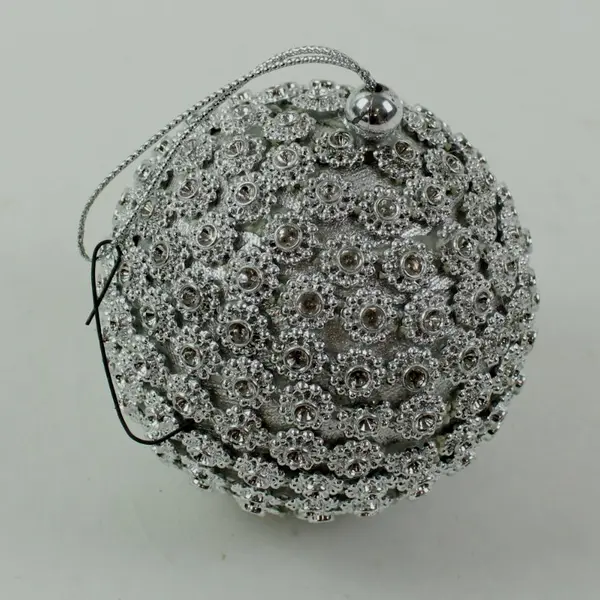 Silver Beaded Ball Christmas Ornament Textured Finish