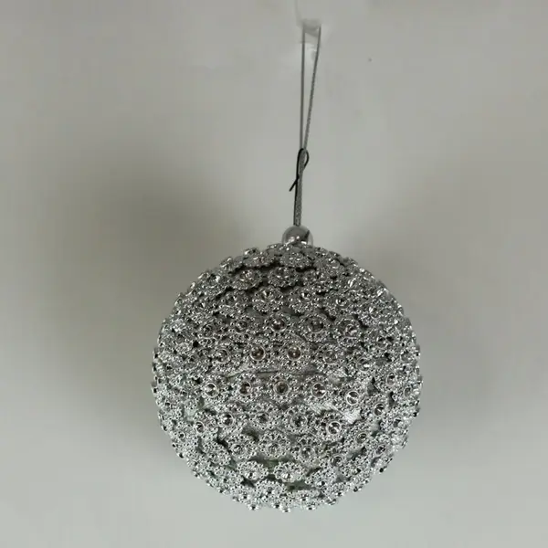 Silver Beaded Ball Christmas Ornament Textured Finish