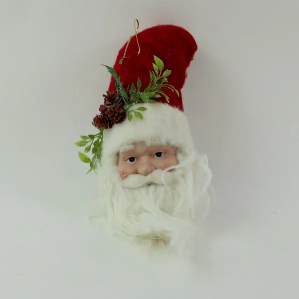 Santa Claus Face Christmas Tree Ornament Pinecone Hat Beard Greenery