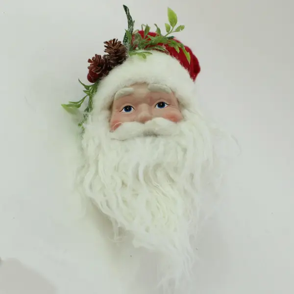 Santa Claus Face Christmas Tree Ornament Pinecone Hat Beard Greenery