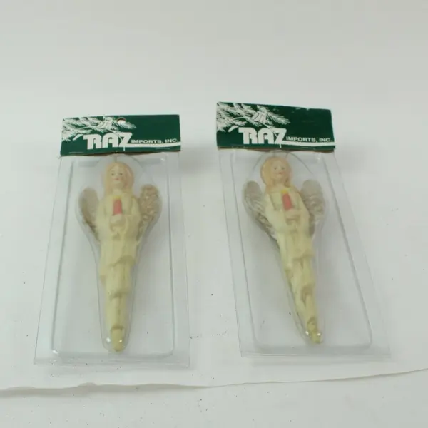 RAZ Imports Ceramic Angel Icicle Christmas Ornaments Pair Sealed