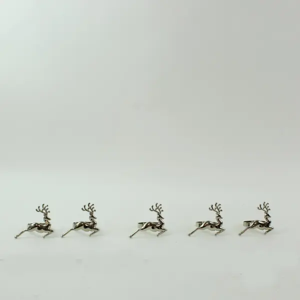Set of 5 Silver Tone Reindeer Napkin Rings Holiday Table Decor