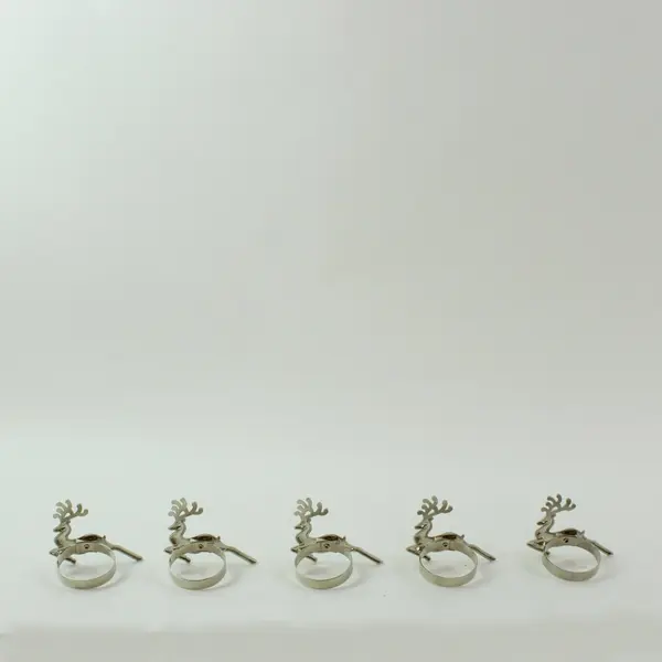 Set of 5 Silver Tone Reindeer Napkin Rings Holiday Table Decor