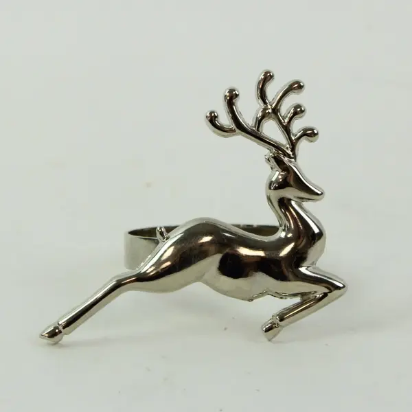Set of 5 Silver Tone Reindeer Napkin Rings Holiday Table Decor