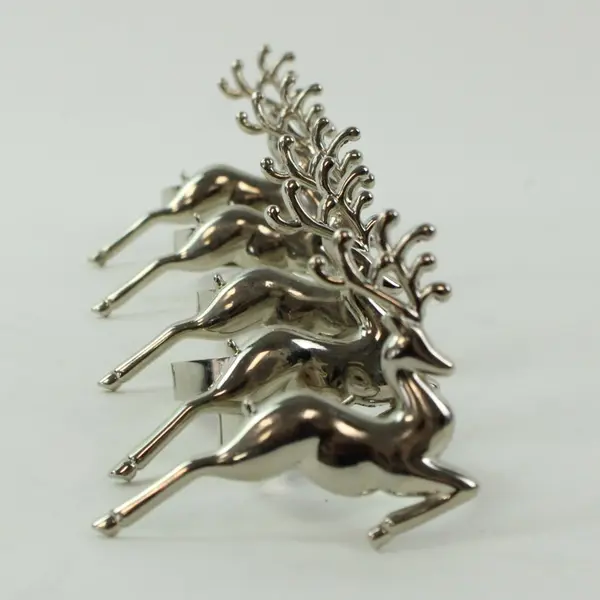 Set of 5 Silver Tone Reindeer Napkin Rings Holiday Table Decor