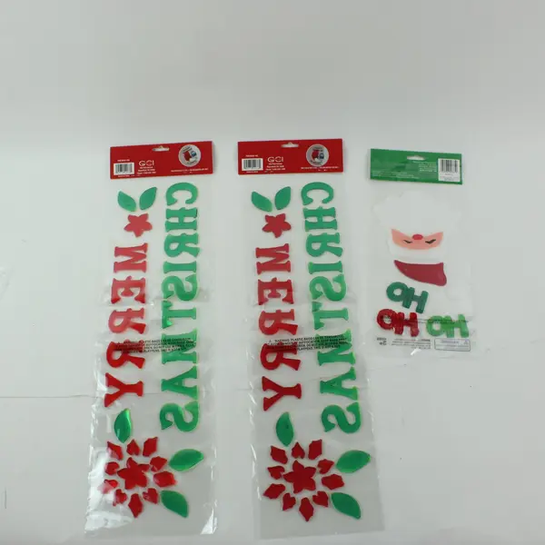 Lot of 3 Christmas Gel Window Clings HO HO HO &  Merry Christmas