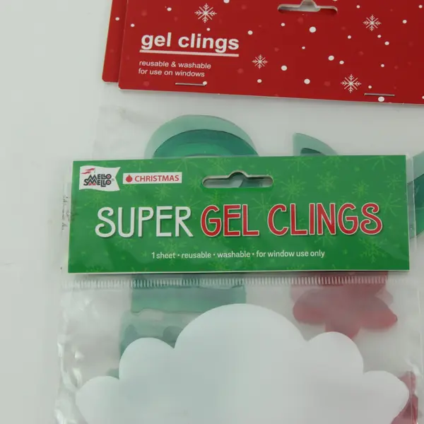 Lot of 3 Christmas Gel Window Clings HO HO HO &  Merry Christmas