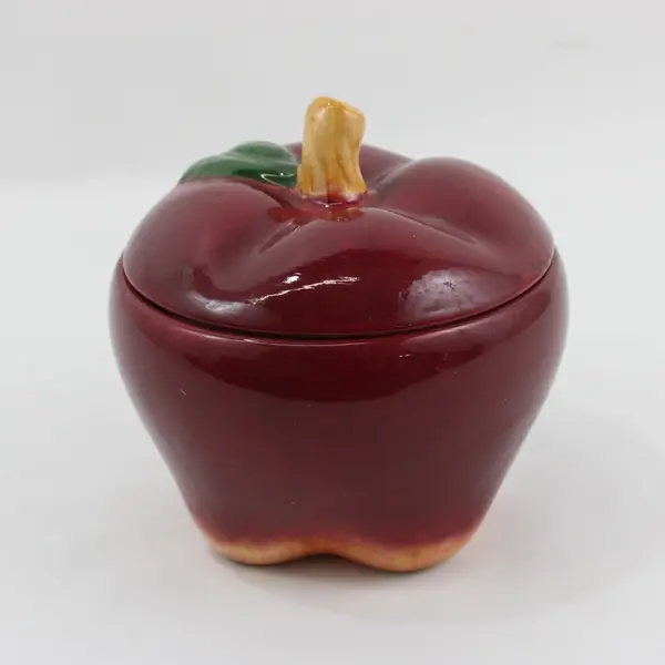 ACK 1997 Apple-Shaped Ceramic Candy/Nut Dish Matching Lid Red