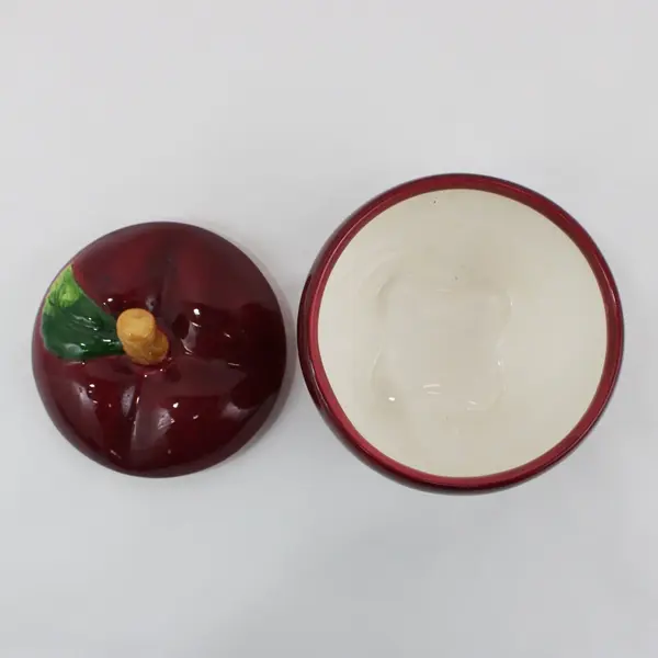 ACK 1997 Apple-Shaped Ceramic Candy/Nut Dish Matching Lid Red