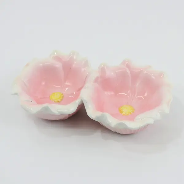 Russ Vintage Hand Painted Double Flower Trinket Dish Pink Floral