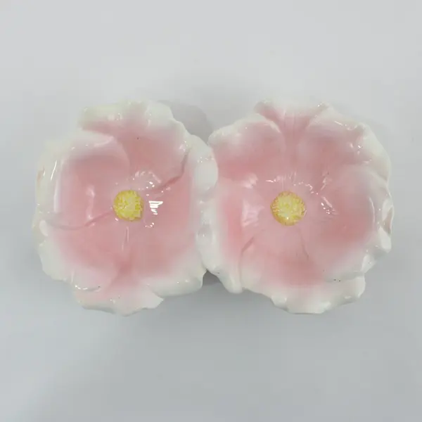 Russ Vintage Hand Painted Double Flower Trinket Dish Pink Floral