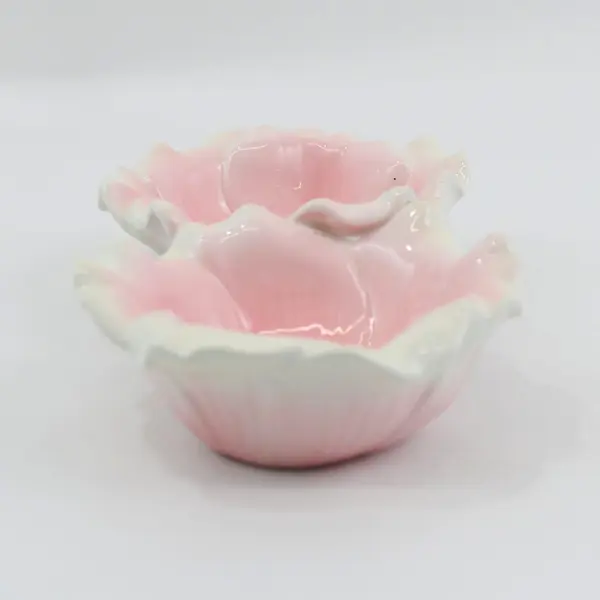 Russ Vintage Hand Painted Double Flower Trinket Dish Pink Floral