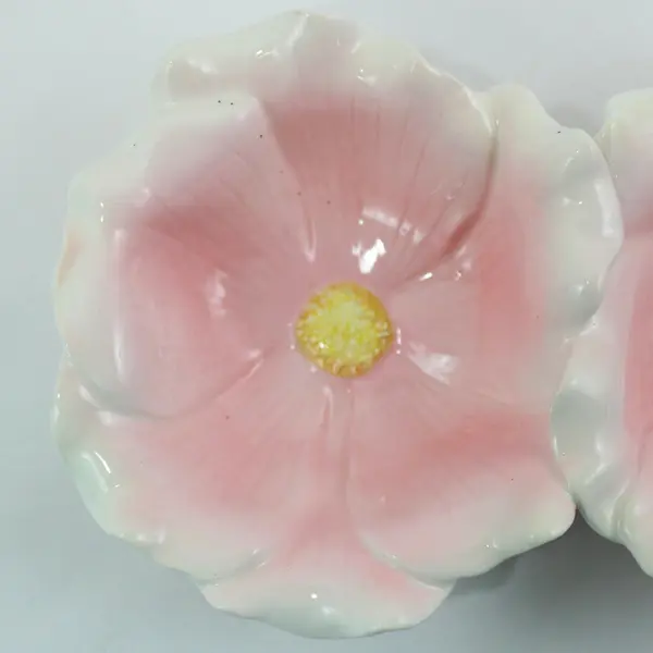 Russ Vintage Hand Painted Double Flower Trinket Dish Pink Floral