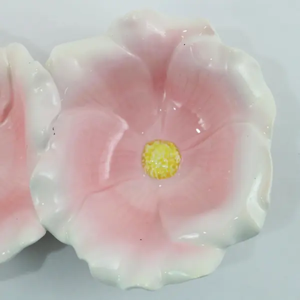 Russ Vintage Hand Painted Double Flower Trinket Dish Pink Floral