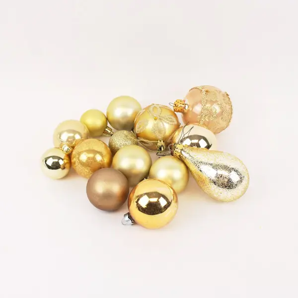 Lot of 14 Assorted Christmas Ornaments Gold Champagne Pink Ball Finial