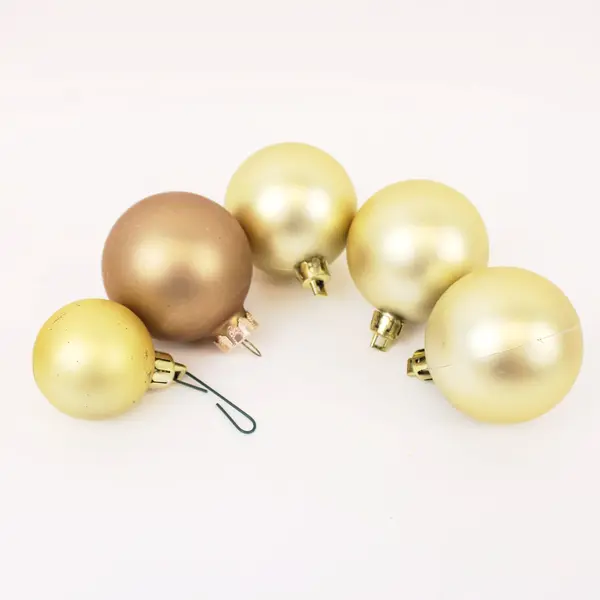 Lot of 14 Assorted Christmas Ornaments Gold Champagne Pink Ball Finial
