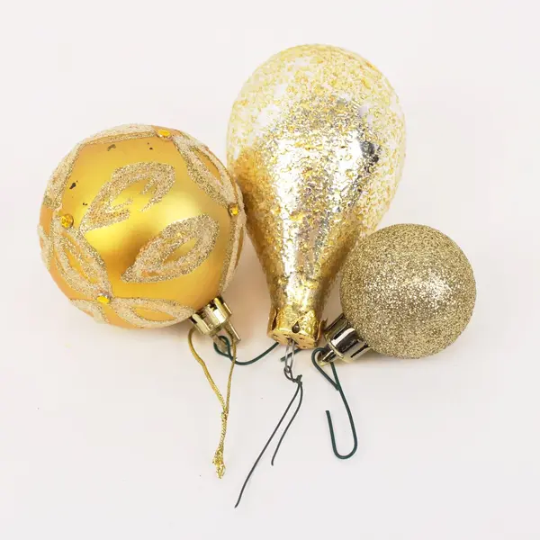 Lot of 14 Assorted Christmas Ornaments Gold Champagne Pink Ball Finial