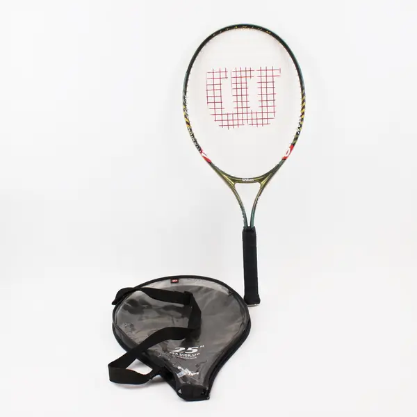 Wilson 25in Strung Tennis Racquet Metallic Green Gold Red Accents Case