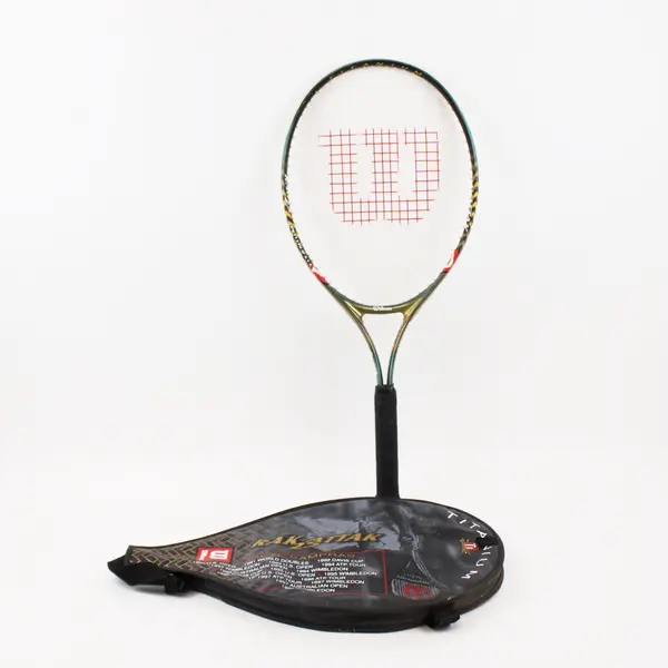 Wilson 25in Strung Tennis Racquet Metallic Green Gold Red Accents Case