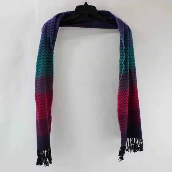 Blue Purple Pink Ombre Fringed Winter Scarf 12 x 62 in