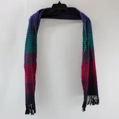 Blue Purple Pink Ombre Fringed Winter Scarf 12 x 62 in