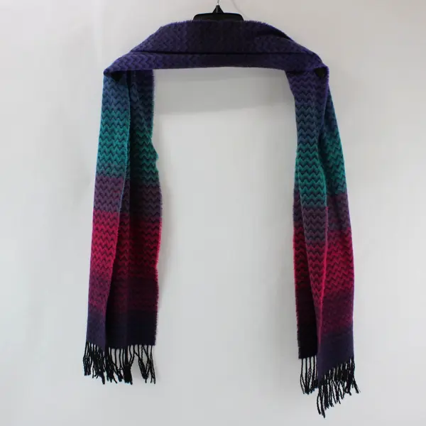 Blue Purple Pink Ombre Fringed Winter Scarf 12 x 62 in