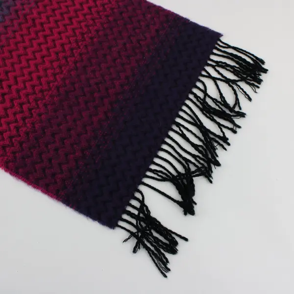 Blue Purple Pink Ombre Fringed Winter Scarf 12 x 62 in