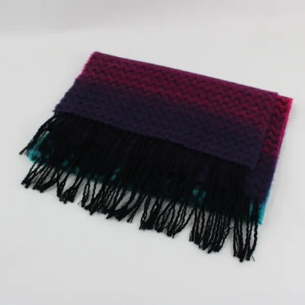 Blue Purple Pink Ombre Fringed Winter Scarf 12 x 62 in