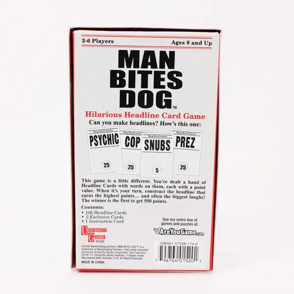 University Games Man Bites Dog Hilarious Headline Card Game 2-6 Players