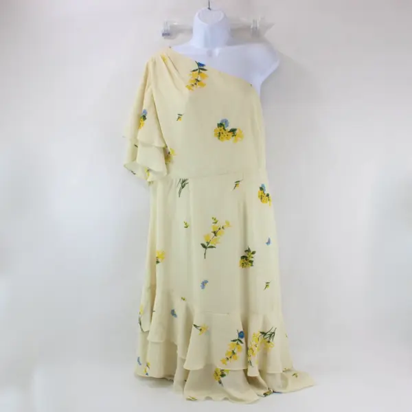 Sugar Lips Women's 1X Yellow Floral One-Shoulder Dress