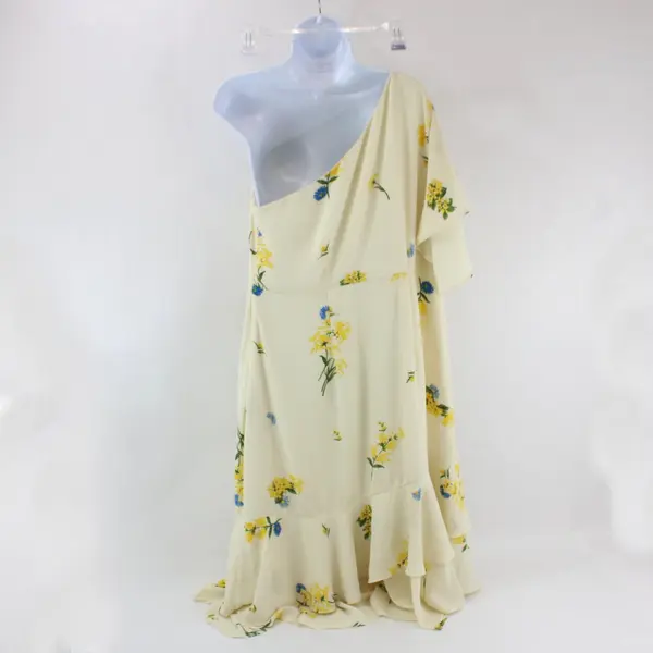 Sugar Lips Women's 1X Yellow Floral One-Shoulder Dress