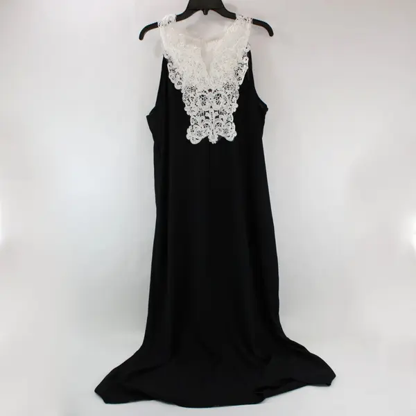 Women's Black Sheer Sleeveless Maxi Dress White Lace Neckline 3XL
