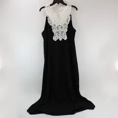 Women's Black Sheer Sleeveless Maxi Dress White Lace Neckline 3XL