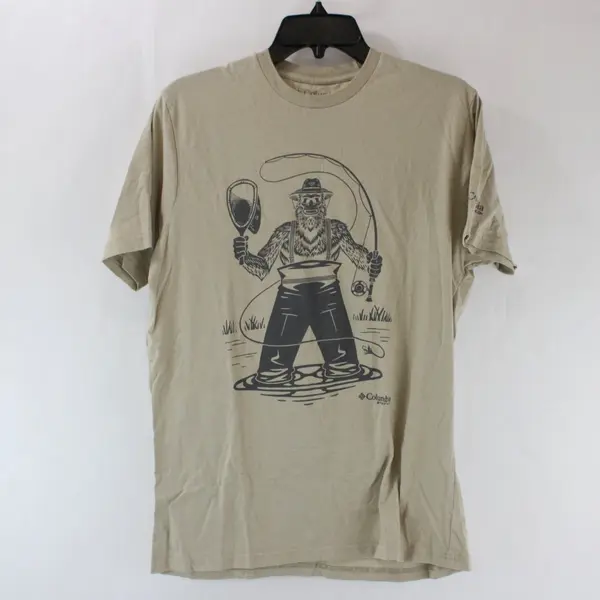Columbia Bigfoot Fishing T-Shirt Men's Medium Beige Short Sleeve