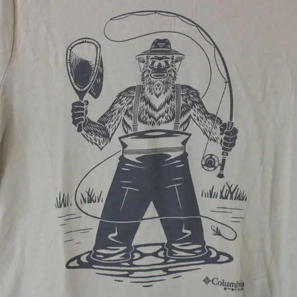 Columbia Bigfoot Fishing T-Shirt Men's Medium Beige Short Sleeve