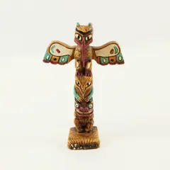 Alaska Totem Pole Figurine Reproduction 7 Inch Painted Bird Molded China