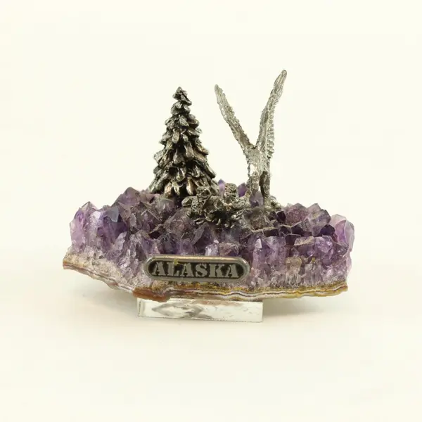 Pewter Alaska Woodland Forest Figurine on Amethyst Crystal Base