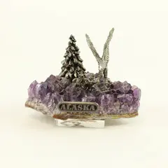 Pewter Alaska Woodland Forest Figurine on Amethyst Crystal Base