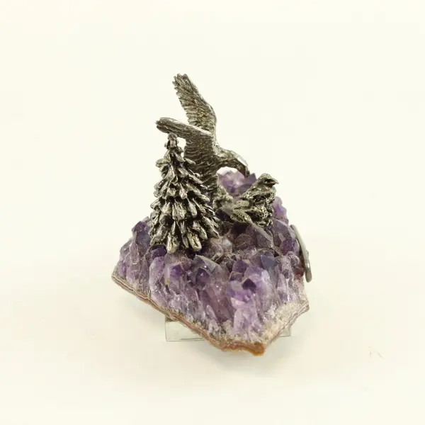 Pewter Alaska Woodland Forest Figurine on Amethyst Crystal Base