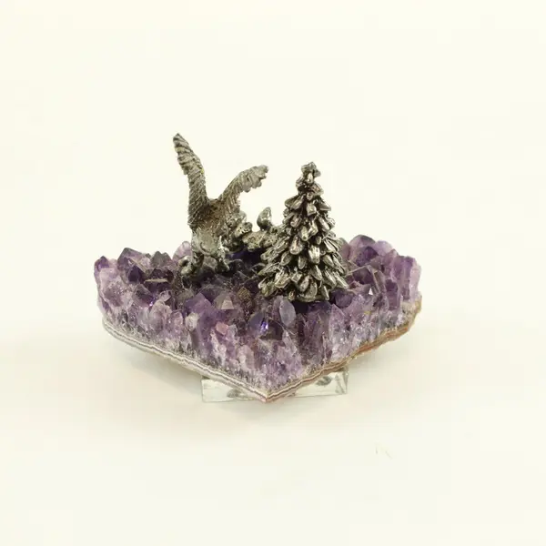 Pewter Alaska Woodland Forest Figurine on Amethyst Crystal Base