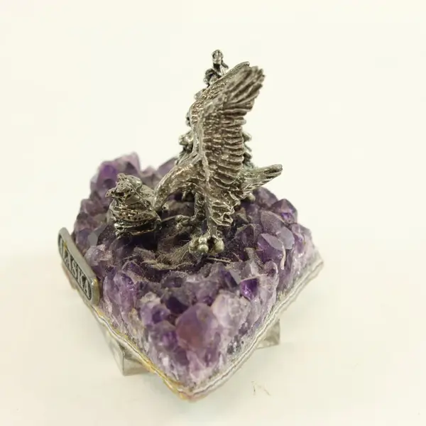 Pewter Alaska Woodland Forest Figurine on Amethyst Crystal Base