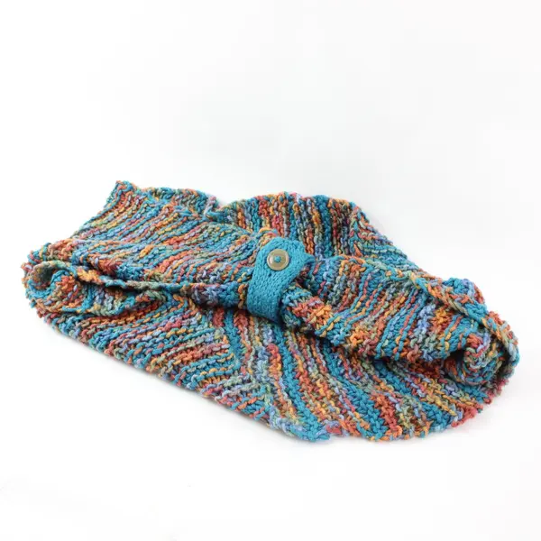 Handmade Knitted Infinity Scarf Cowl Multicolor Blue Tan Peach Cream Button