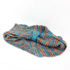 Handmade Knitted Infinity Scarf Cowl Multicolor Blue Tan Peach Cream Button