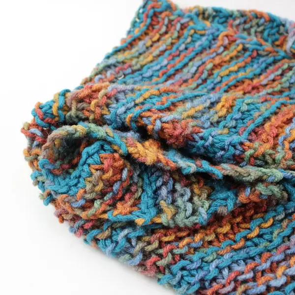 Handmade Knitted Infinity Scarf Cowl Multicolor Blue Tan Peach Cream Button