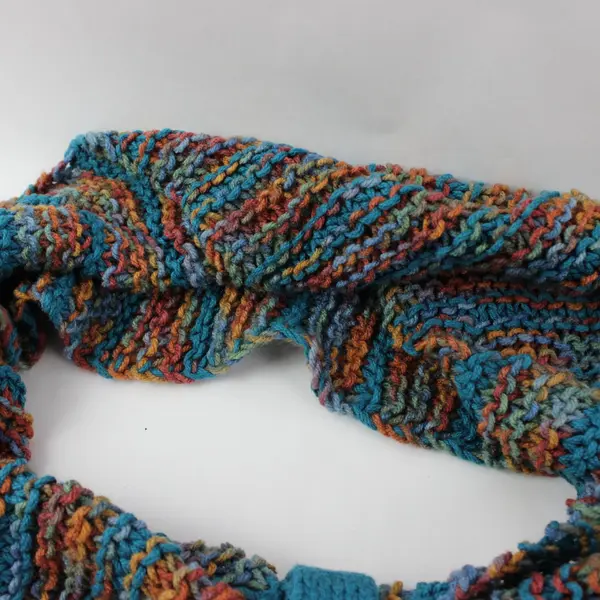 Handmade Knitted Infinity Scarf Cowl Multicolor Blue Tan Peach Cream Button