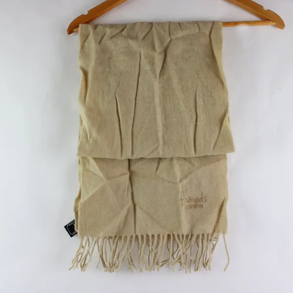 Harrods Cream Wool Fringed Scarf Neutral Wrap
