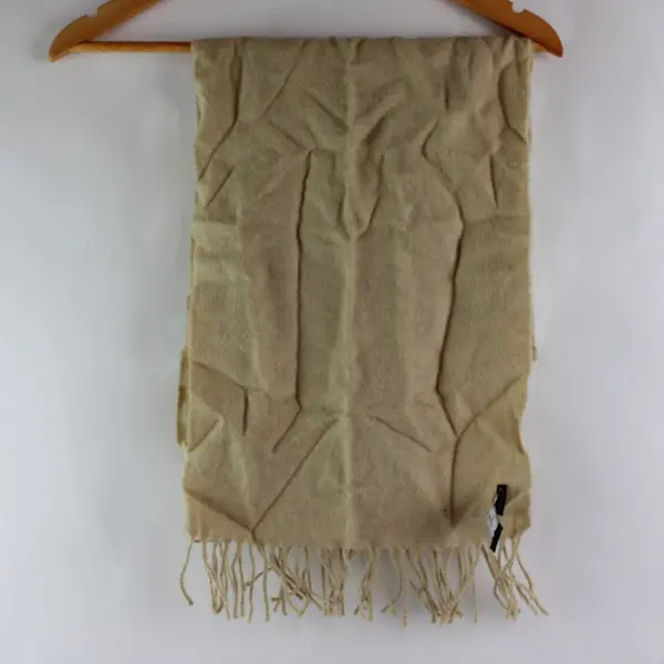 Harrods Cream Wool Fringed Scarf Neutral Wrap